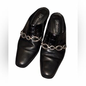 Brighton “Twiggy” Italian Leather Heeled Mules – Black Croc • Size 8M